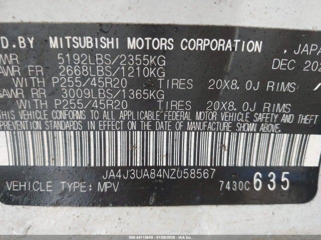 2022 MITSUBISHI OUTLANDER JA4J3UA84NZ058567 Photo 8