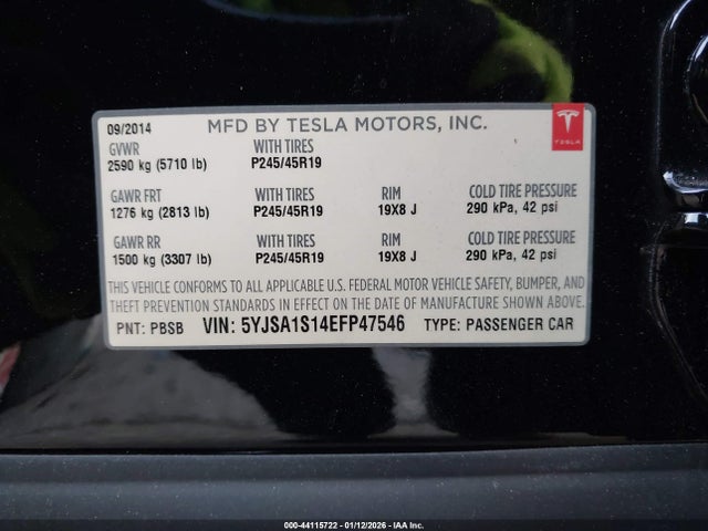 2014 TESLA MODEL S 5YJSA1S14EFP47546 Photo 8