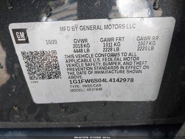 1G1FW6S04L4142978 Chevrolet Bolt Ev Fwd Lt