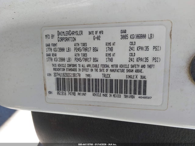 Aukcja sprzedaży 2002 Dodge Ram 1500 St, vin: 3D7HU18Z82G198170, numer aukcji: 44115768