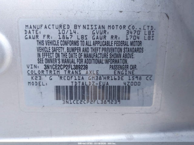 Nissan Versa Note Sv 2015 3N1CE2CP2FL389239 Image 9