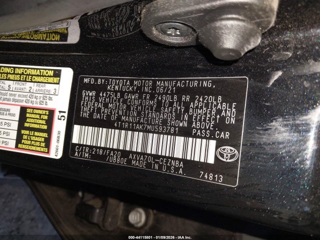 4T1R11AK7MU593781 Toyota CAMRY LE