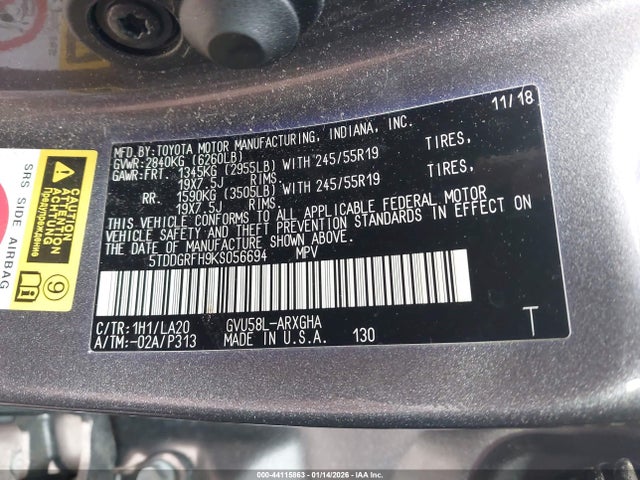 5TDDGRFH9KS056694 Toyota Highlander Hybrid Limited Platinum