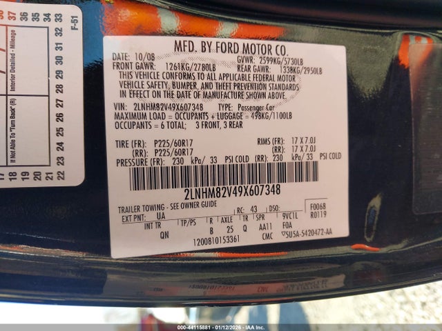 2009 LINCOLN TOWN CAR 2LNHM82V49X607348 Photo 8