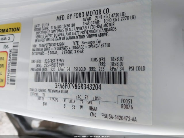 Ford FUSION SE 2016 3FA6P0T98GR343204 Image 9