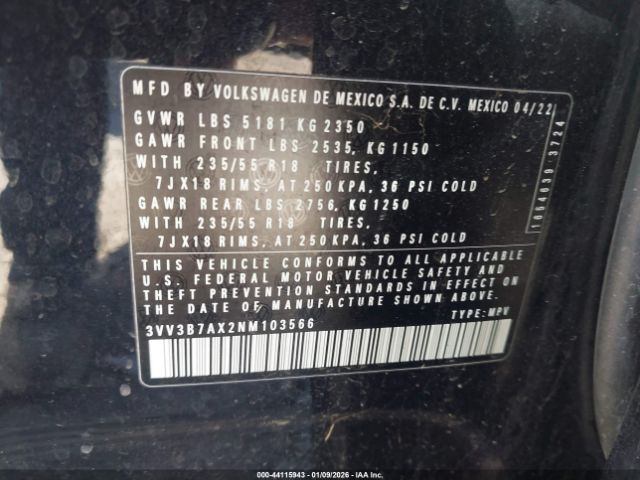 2022 VOLKSWAGEN TIGUAN 3VV3B7AX2NM103566 Photo 8