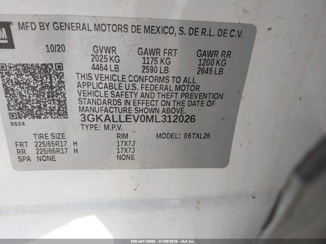 Aukcja sprzedaży 2021 Gmc Terrain Fwd Sl, vin: 3GKALLEV0ML312026, numer aukcji: 44115995