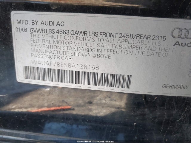 2008 AUDI A4 WAUAF78E58A136168 Photo 8