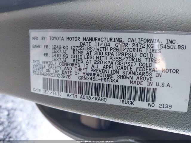 Продаж на аукціоні авто 2005 Toyota Tacoma Base V6, vin: 5TELU42NX5Z023276, номер лоту: 44116046