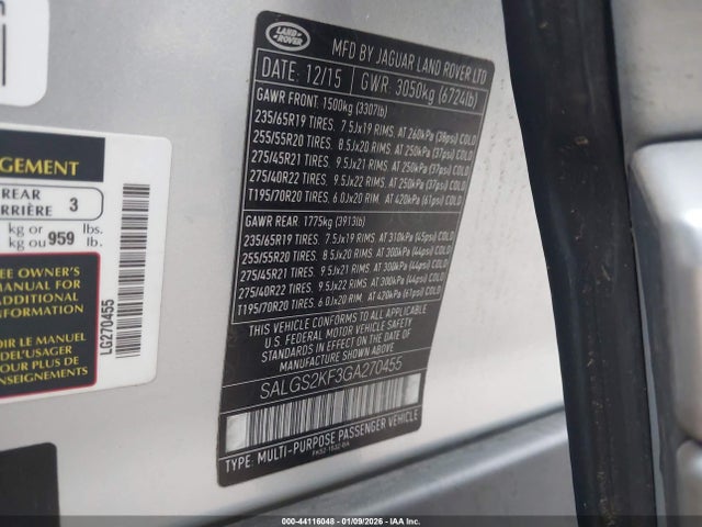 SALGS2KF3GA270455 Land Rover Range Rover 3.0l V6 Turbocharged Diesel Hse Td6