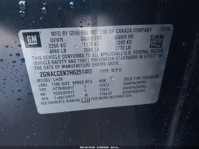 Chevrolet EQUINOX LT 2017 2GNALCEK7H6251485 Image 9