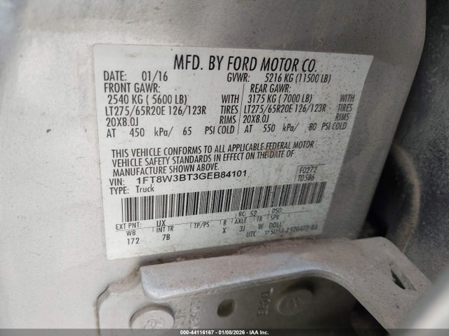 1FT8W3BT3GEB84101 Ford Super Duty F-350 Srw Lariat