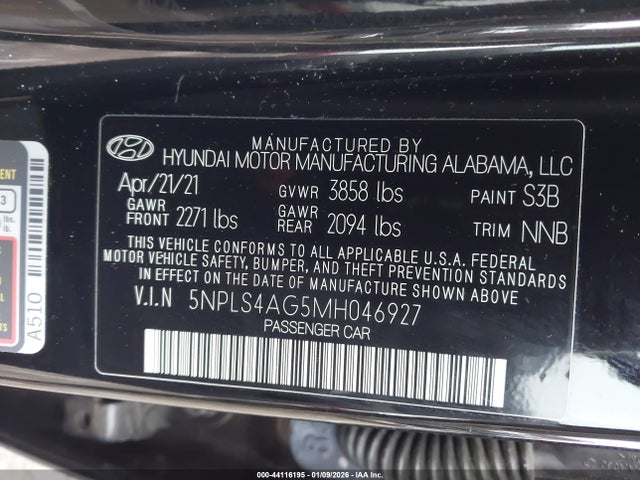 5NPLS4AG5MH046927 Hyundai ELANTRA SEL