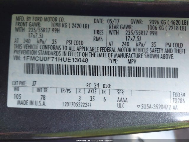 1FMCU0F71HUE13048 Ford ESCAPE S