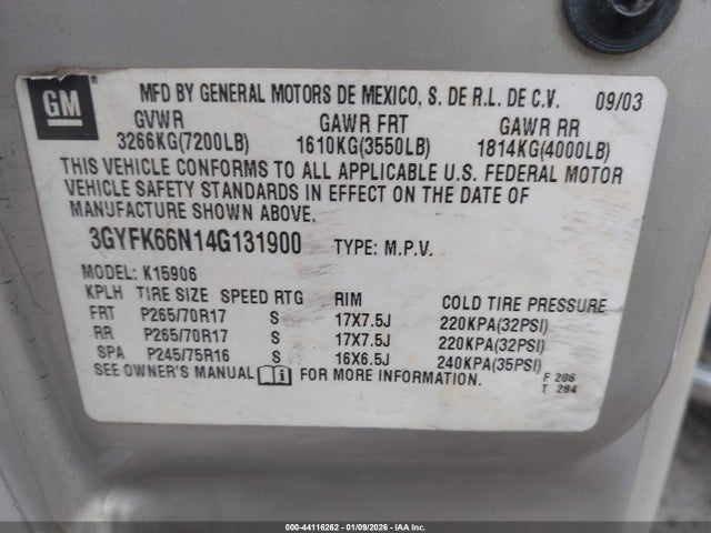 2004 CADILLAC ESCALADE ESV 3GYFK66N14G131900 Photo 8