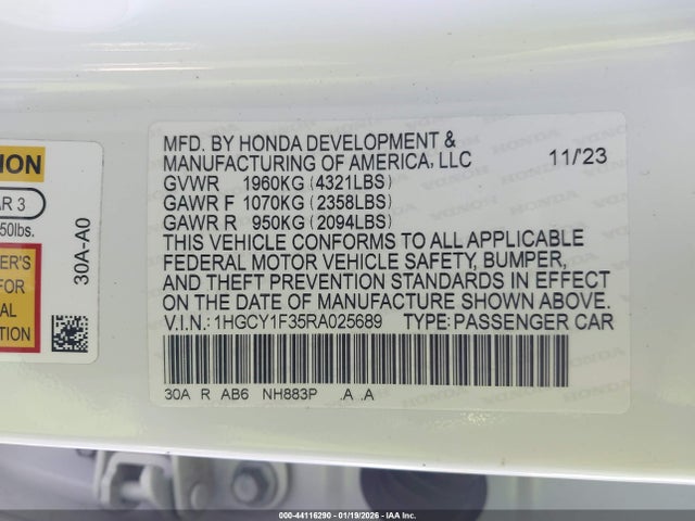 1HGCY1F35RA025689 Honda ACCORD EX