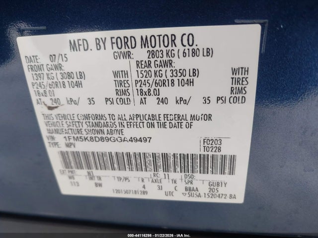 2016 FORD EXPLORER 1FM5K8D89GGA49497 Photo 8