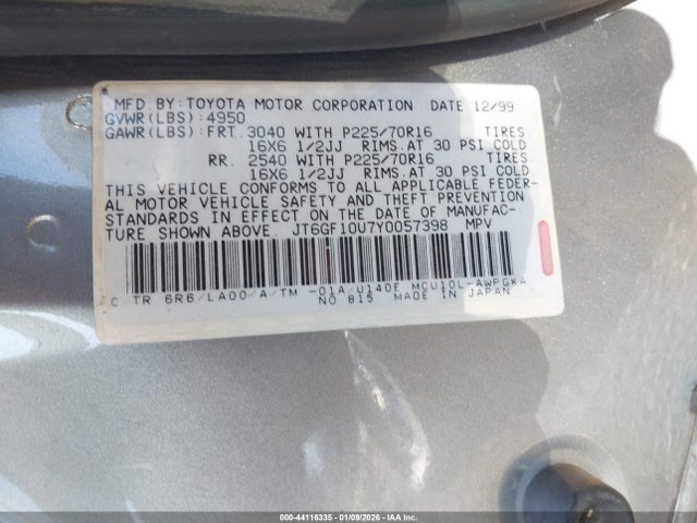 Aukcja sprzedaży 2000 Lexus Rx 300, vin: JT6GF10U7Y0057398, numer aukcji: 44116335