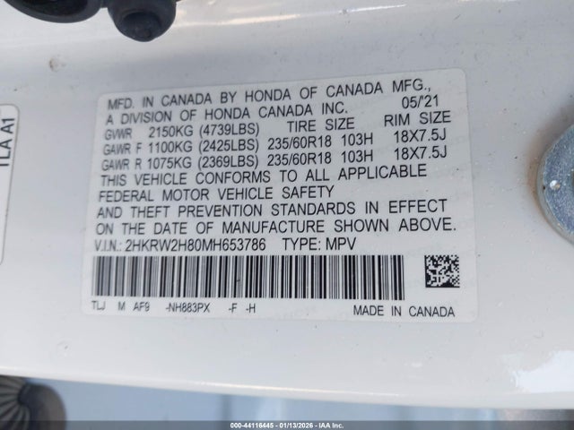 2HKRW2H80MH653786 Honda Cr-v Awd Ex-l