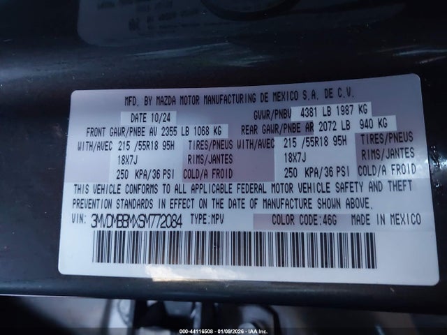44116508 :رقم المزاد ، 3MVDMBBMXSM772084 vin ، 2025 Mazda Cx-30 2.5 S Select Sport مزاد بيع