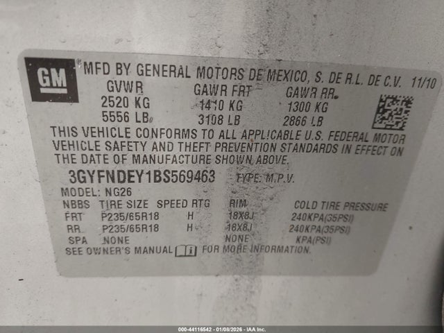 2011 CADILLAC SRX 3GYFNDEY1BS569463 Photo 8