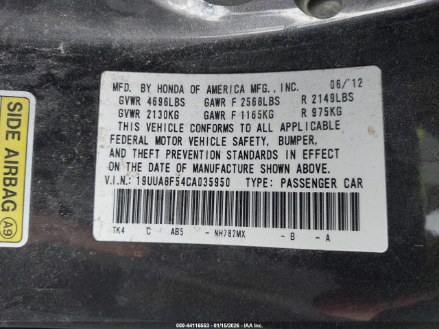 2012 ACURA TL 19UUA8F54CA035950 Photo 8