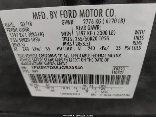 Ford EXPLORER XLT 2018 1FM5K7D85JGB39540 Image 9