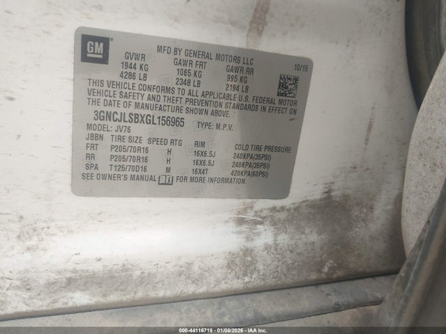 Chevrolet Trax Lt 2016 3GNCJLSBXGL156965 Image 9