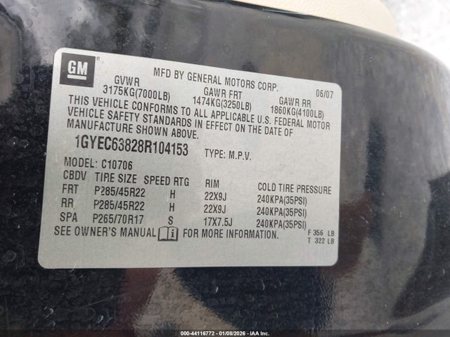 2008 CADILLAC ESCALADE 1GYEC63828R104153 Photo 8