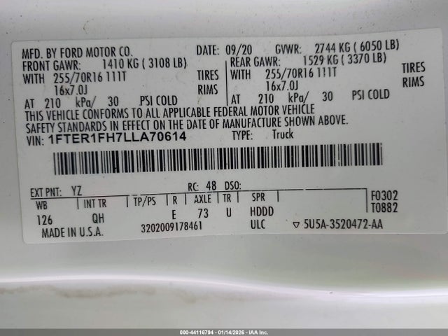 2020 FORD RANGER 1FTER1FH7LLA70614 Photo 8