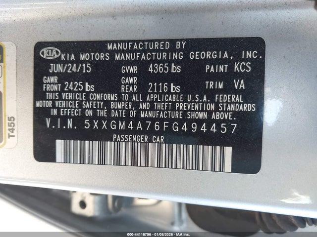 5XXGM4A76FG494457 KIA Optima Lx