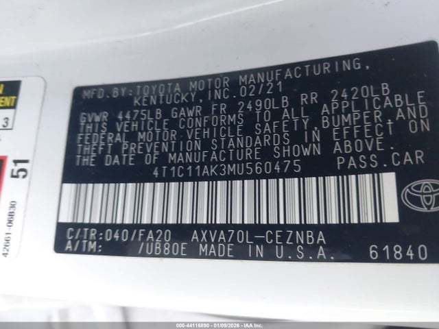 4T1C11AK3MU560475 Toyota CAMRY LE