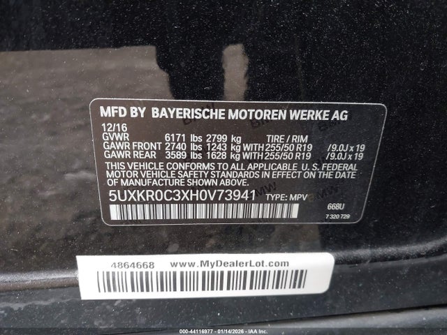 Aukcja sprzedaży 2017 Bmw X5 Xdrive35i, vin: 5UXKR0C3XH0V73941, numer aukcji: 44116977