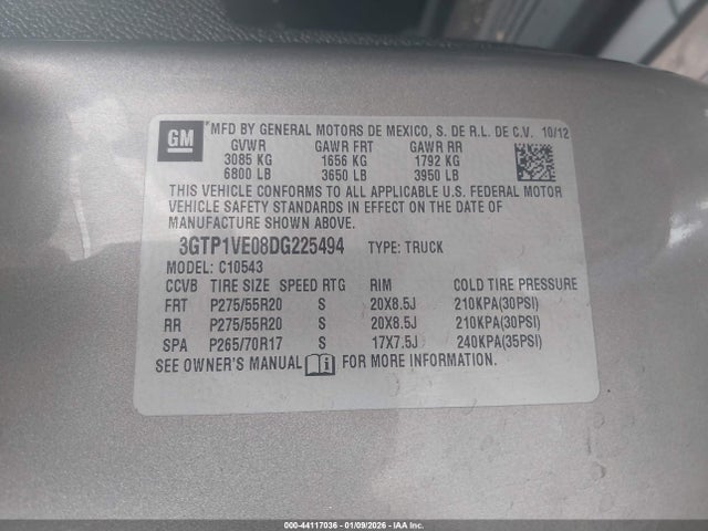 2013 Gmc Sierra 1500 Sle მანქანა იყიდება აუქციონზე, vin: 3GTP1VE08DG225494, აუქციონის ნომერი: 44117036