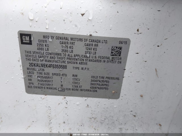 Aukcja sprzedaży 2015 Gmc Terrain Sl, vin: 2GKALNEK4F6350688, numer aukcji: 44117068