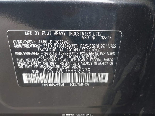 Auction sale of the 2017 Subaru Forester 2.5i Touring, vin: JF2SJAWC7HH555376, lot number: 44117069
