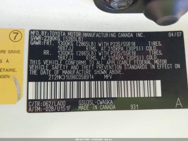 2008 LEXUS RX 350 2T2HK31U98C058914 Photo 8
