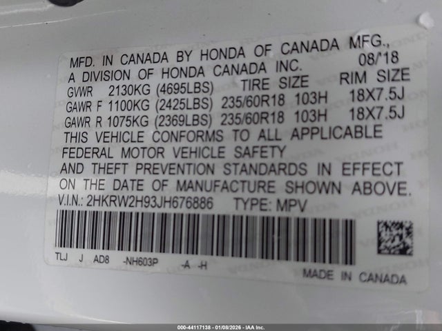 2HKRW2H93JH676886 Honda Cr-v Touring