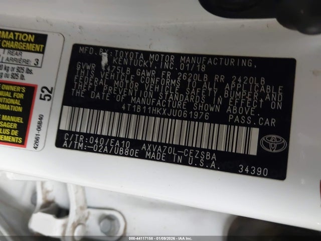 4T1B11HKXJU061976 Toyota CAMRY SE
