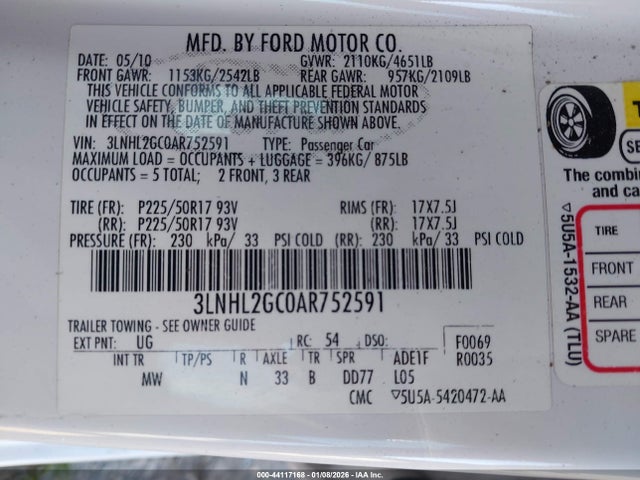 2010 LINCOLN MKZ 3LNHL2GC0AR752591 Photo 8