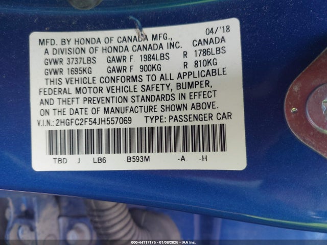 Honda Civic Lx 2018 2HGFC2F54JH557069 Image 9