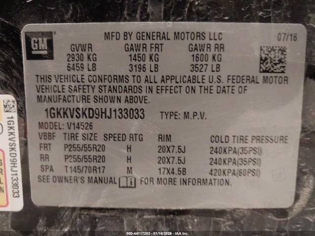 1GKKVSKD9HJ133033 GMC Acadia Limited