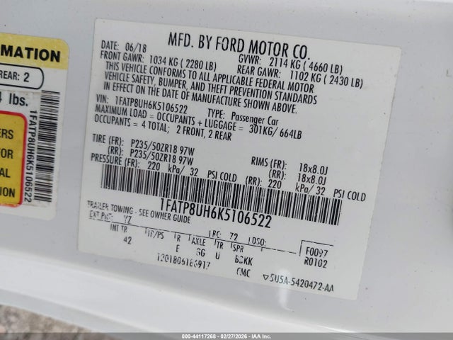 2019 FORD MUSTANG 1FATP8UH6K5106522 Photo 8