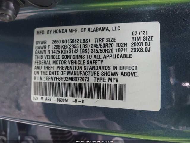 Honda Pilot Awd Elite 2021 5FNYF6H02MB072673 Image 9