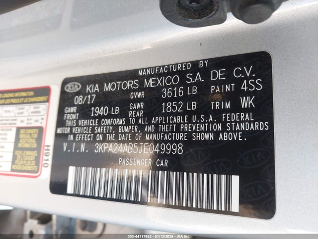 3KPA24AB5JE049998 KIA RIO S