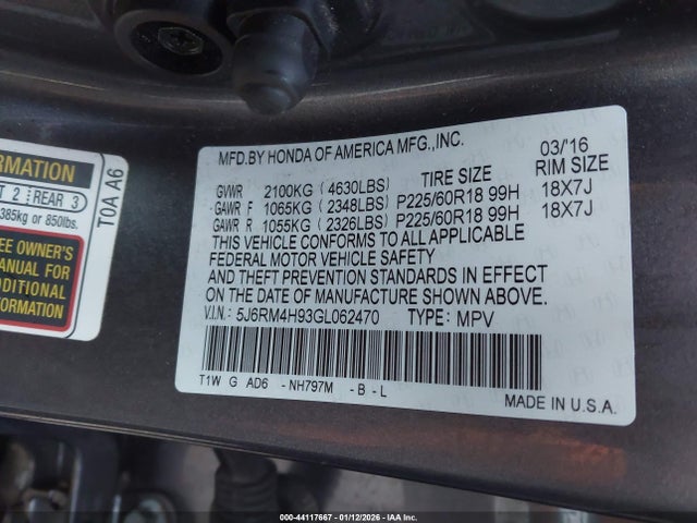 Honda Cr-v Touring 2016 5J6RM4H93GL062470 Image 9