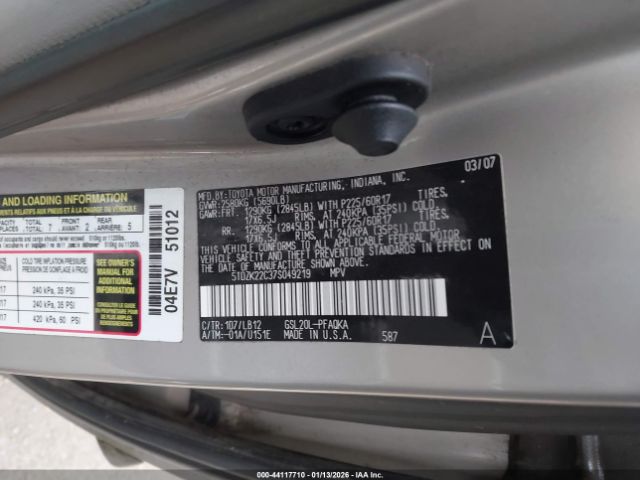 2007 TOYOTA SIENNA 5TDZK22C37S049219 Photo 8