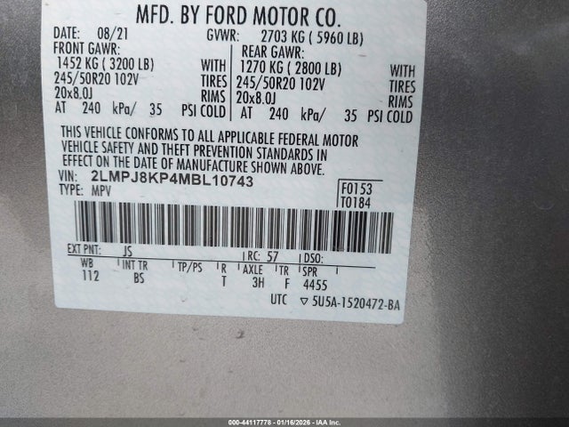 2021 LINCOLN NAUTILUS 2LMPJ8KP4MBL10743 Photo 8