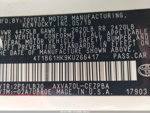 4T1B61HK9KU266417 Toyota CAMRY XSE