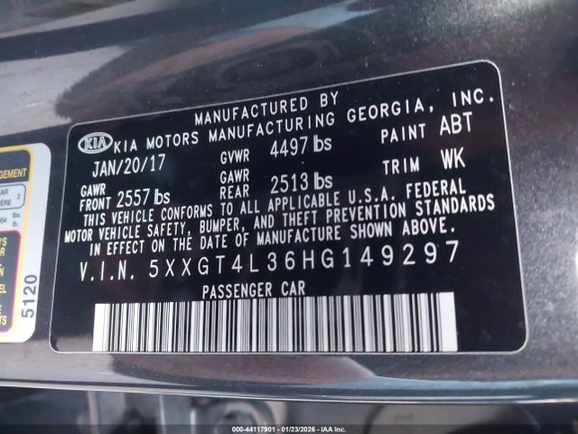 5XXGT4L36HG149297 KIA Optima Lx